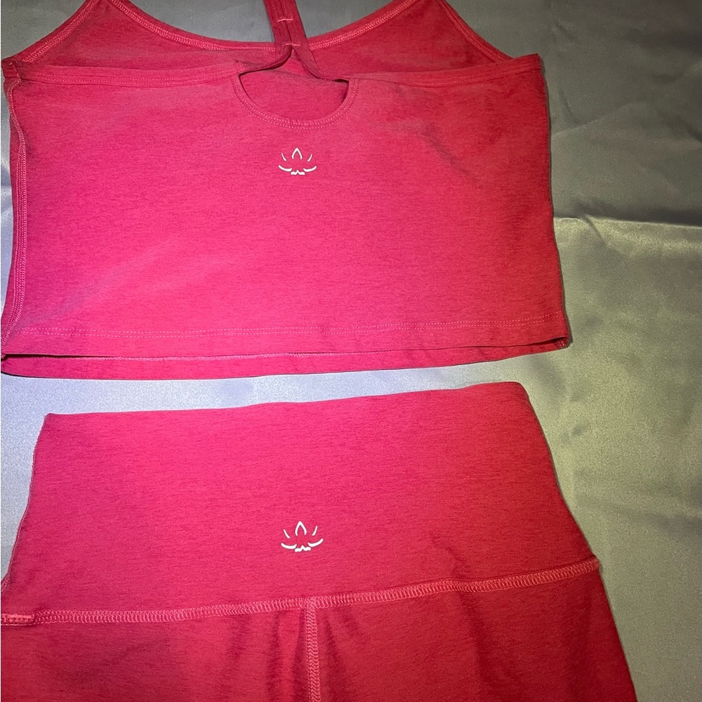 Beyond Yoga Red Sports Bra and Leggings Set